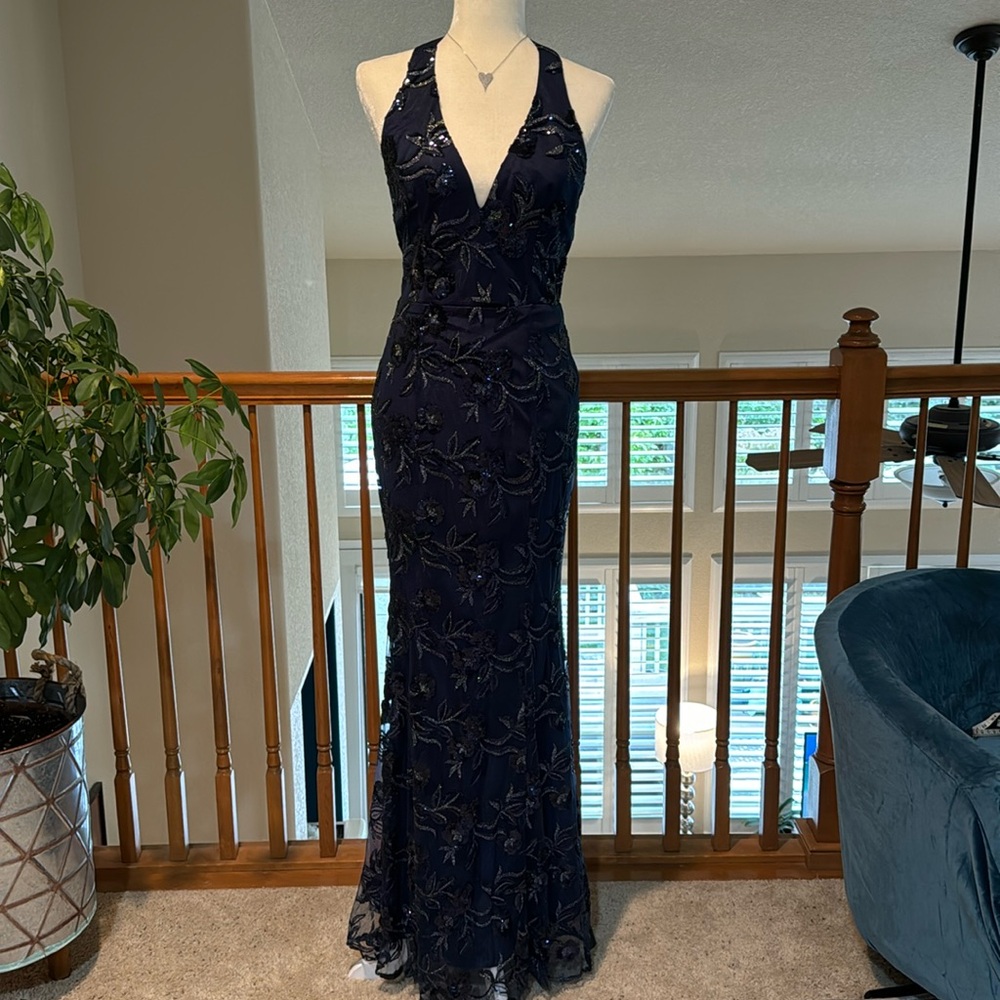 Beautiful halter navy sequin gown